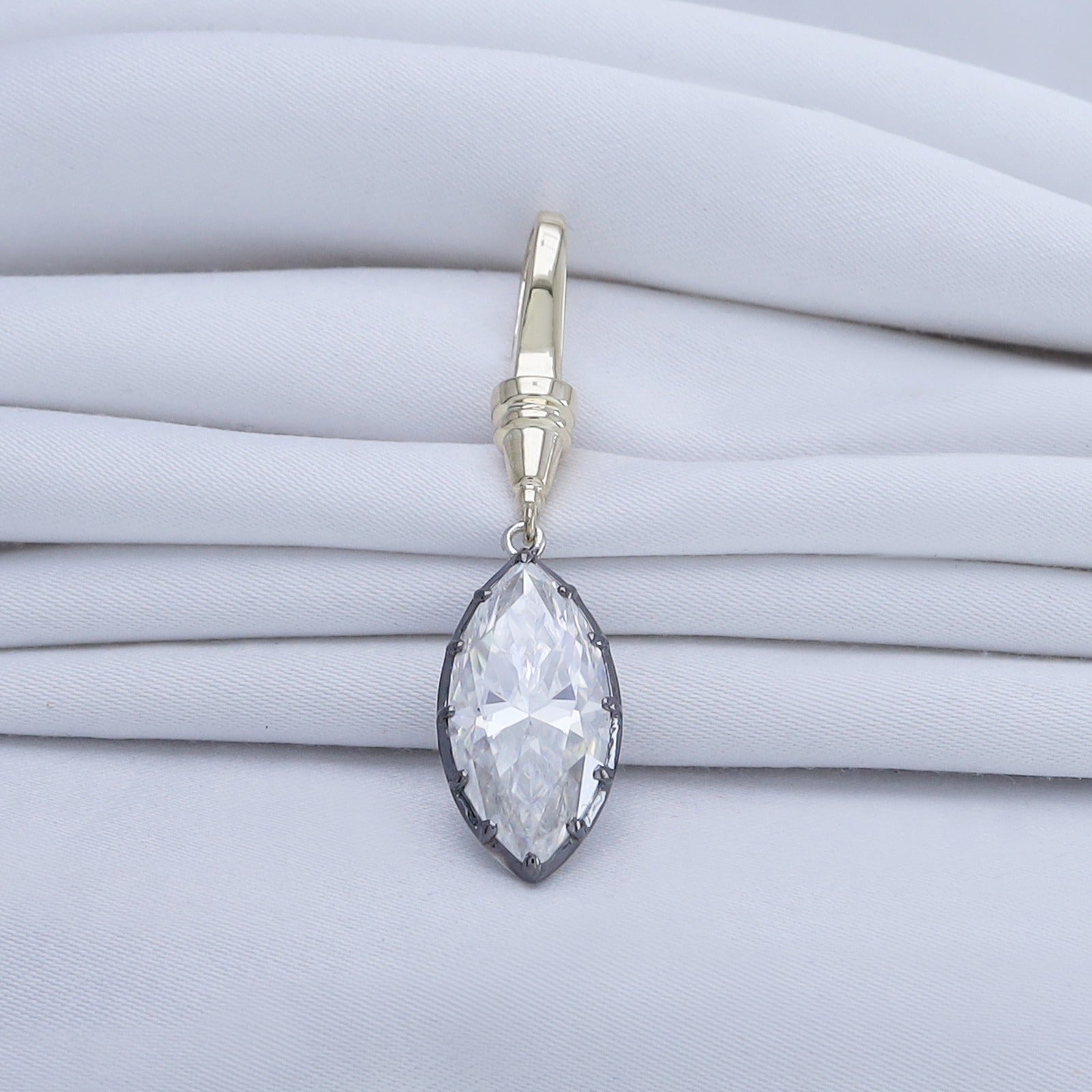 Solitaire Charm Two Tone Pendant Marquise and Pear Shape 4.00 Carat Lab Created Moissanite with Black Rhodium around the stone