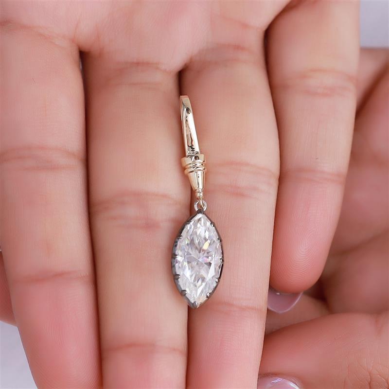 Solitaire Charm Two Tone Pendant Marquise and Pear Shape 4.00 Carat Lab Created Moissanite with Black Rhodium around the stone