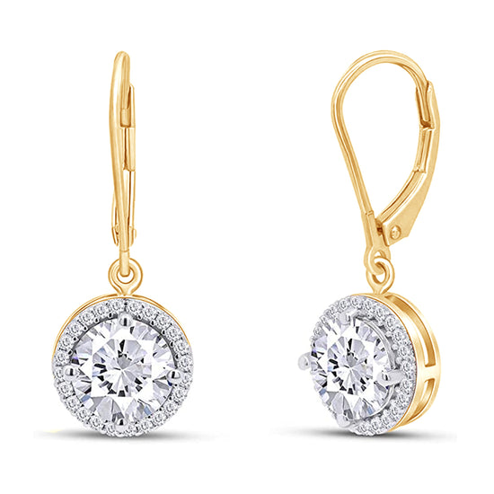 Load image into Gallery viewer, 1 1/2 Carat Lab Created Moissanite Diamond Halo Lever Back Dangle Drop Earrings In 10K Or 14K Solid Gold (1.50 Cttw)
