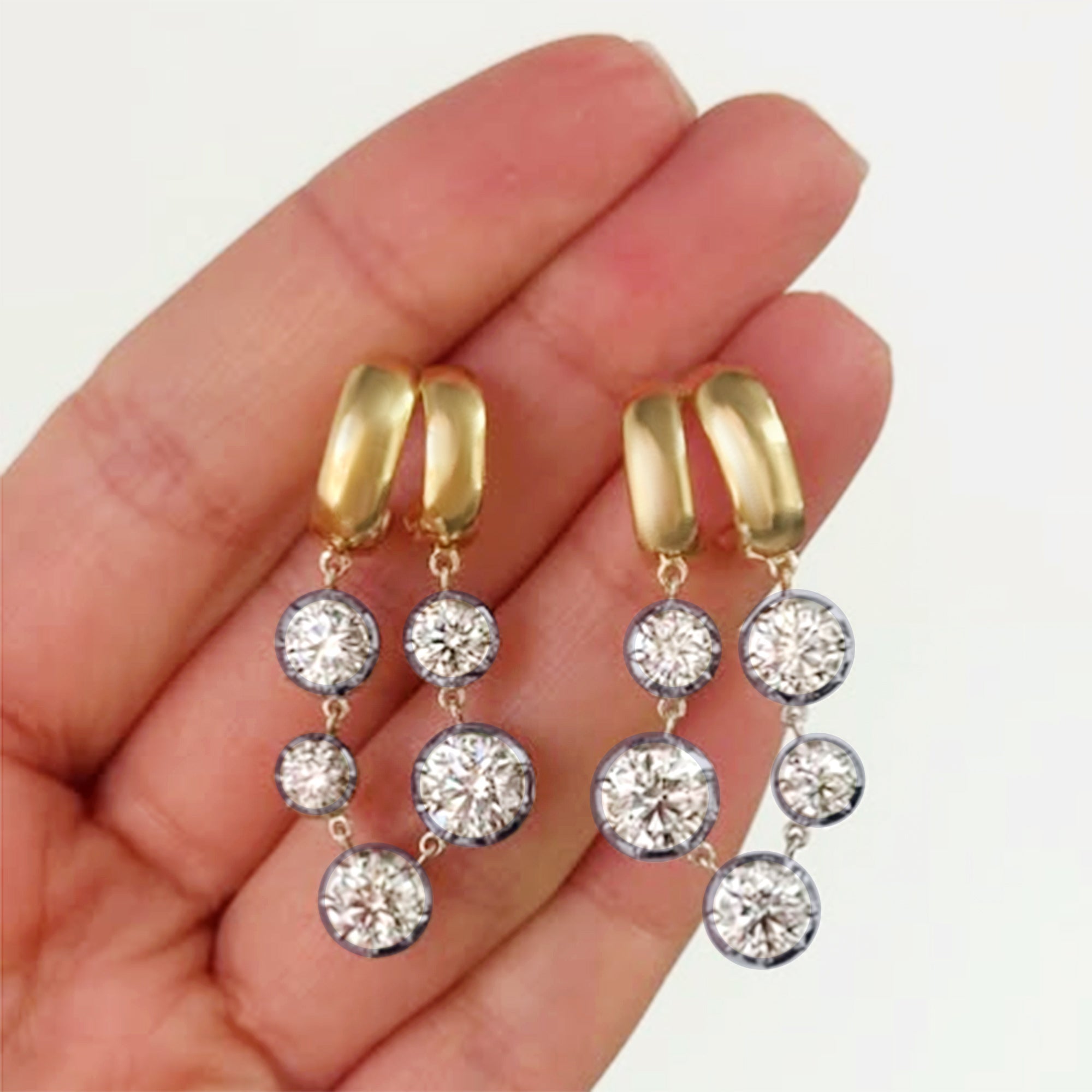 Two Tone Dangle Drop Chain Earring Lab Created Moissanite