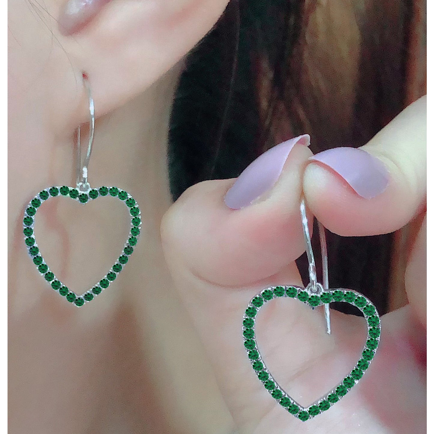 Round Cut Simulated Green Emerald Open Heart Drop Earrings For Womens In 10K Or 14K Solid Gold And 925 Sterling Silver