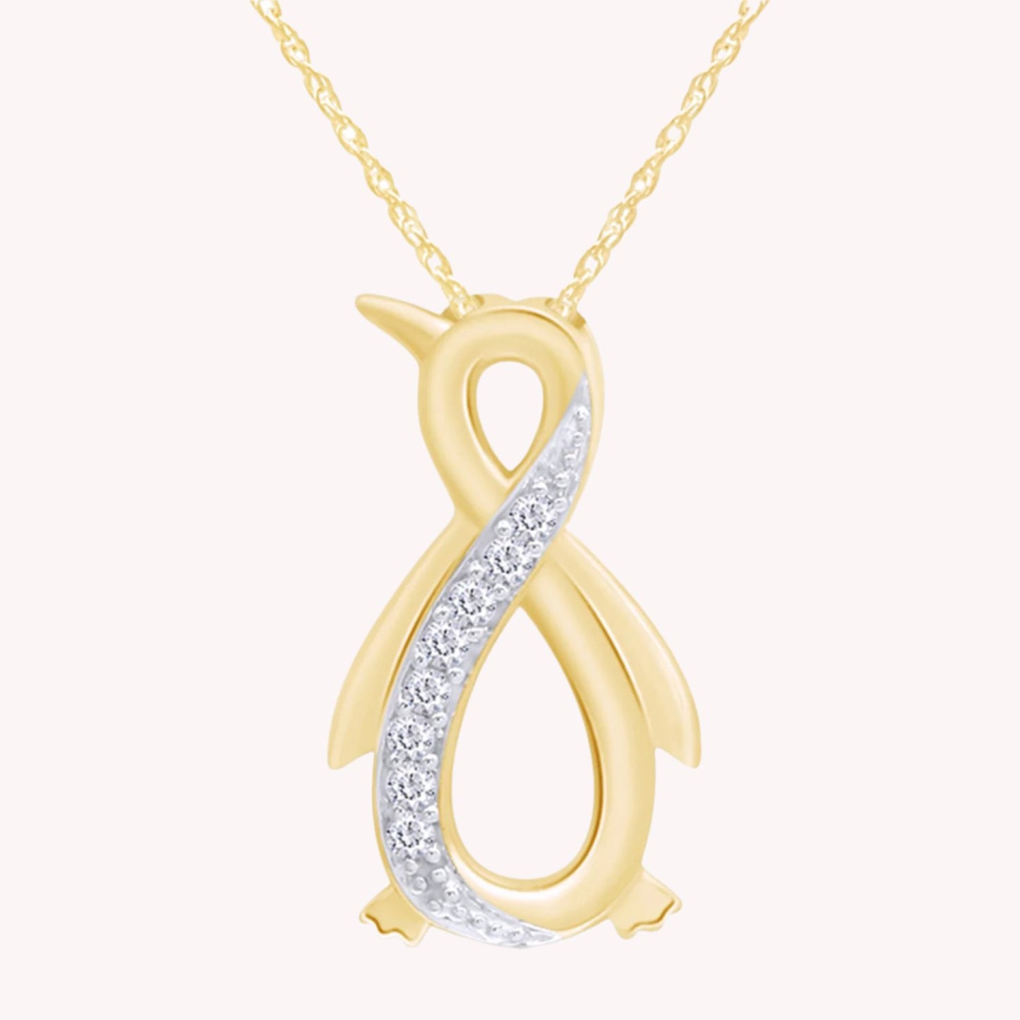 1/10 Carat White Natural Diamond Penguin Infinity Pendant Necklace 925 Sterling Silver