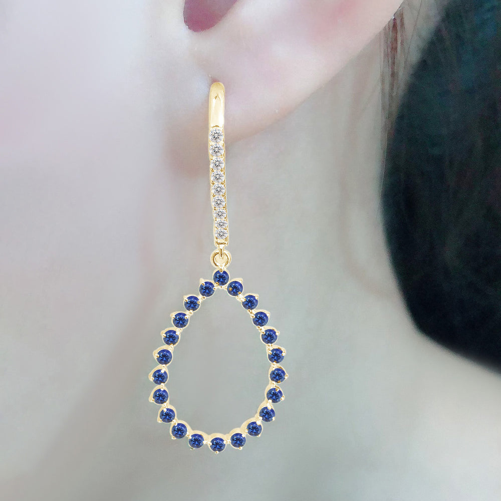 
                      
                        Round Cut White Cubic Zirconia & Simulated Blue Sapphire Open Teardrop Earrings For Womens In 10K Or 14K Solid Gold And 925 Sterling Silver
                      
                    