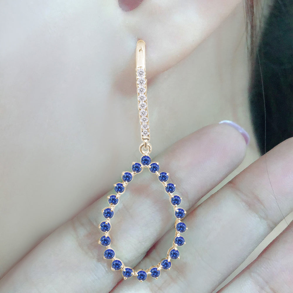 
                      
                        Round Cut White Cubic Zirconia & Simulated Blue Sapphire Open Teardrop Earrings For Womens In 10K Or 14K Solid Gold And 925 Sterling Silver
                      
                    