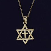 Jewish Star of David with Cross Pendant Necklace Sterling Silver