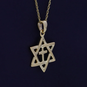 Jewish Star of David with Cross Pendant Necklace Sterling Silver