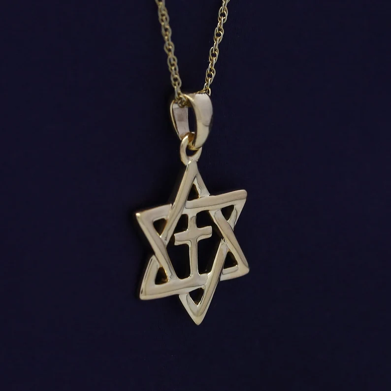Jewish Star of David with Cross Pendant Necklace Sterling Silver