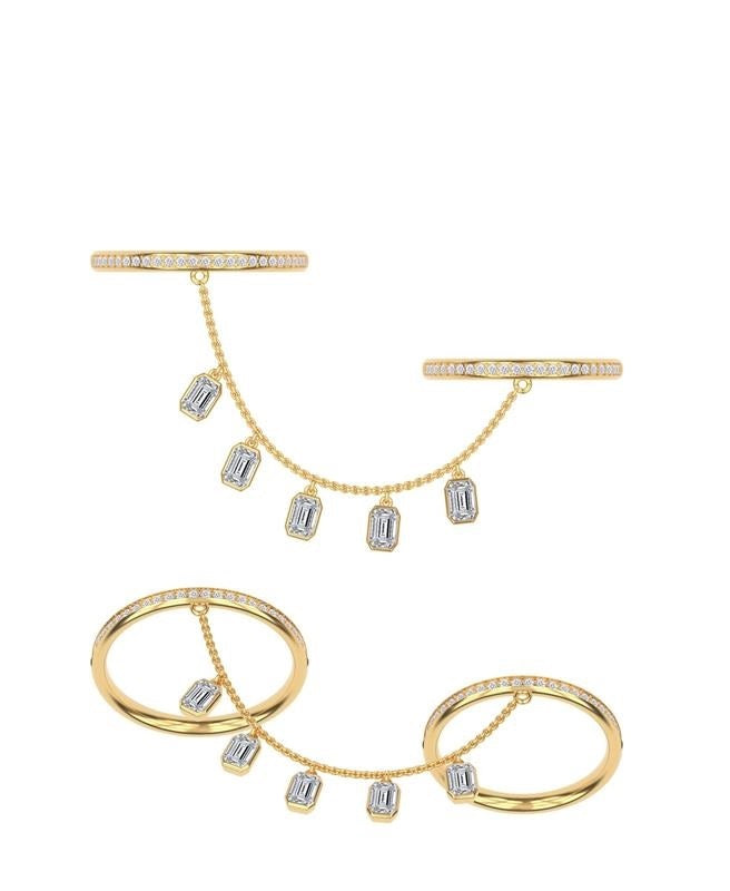 Right Hand Two Finger Chain Lab Grown Diamond Ring