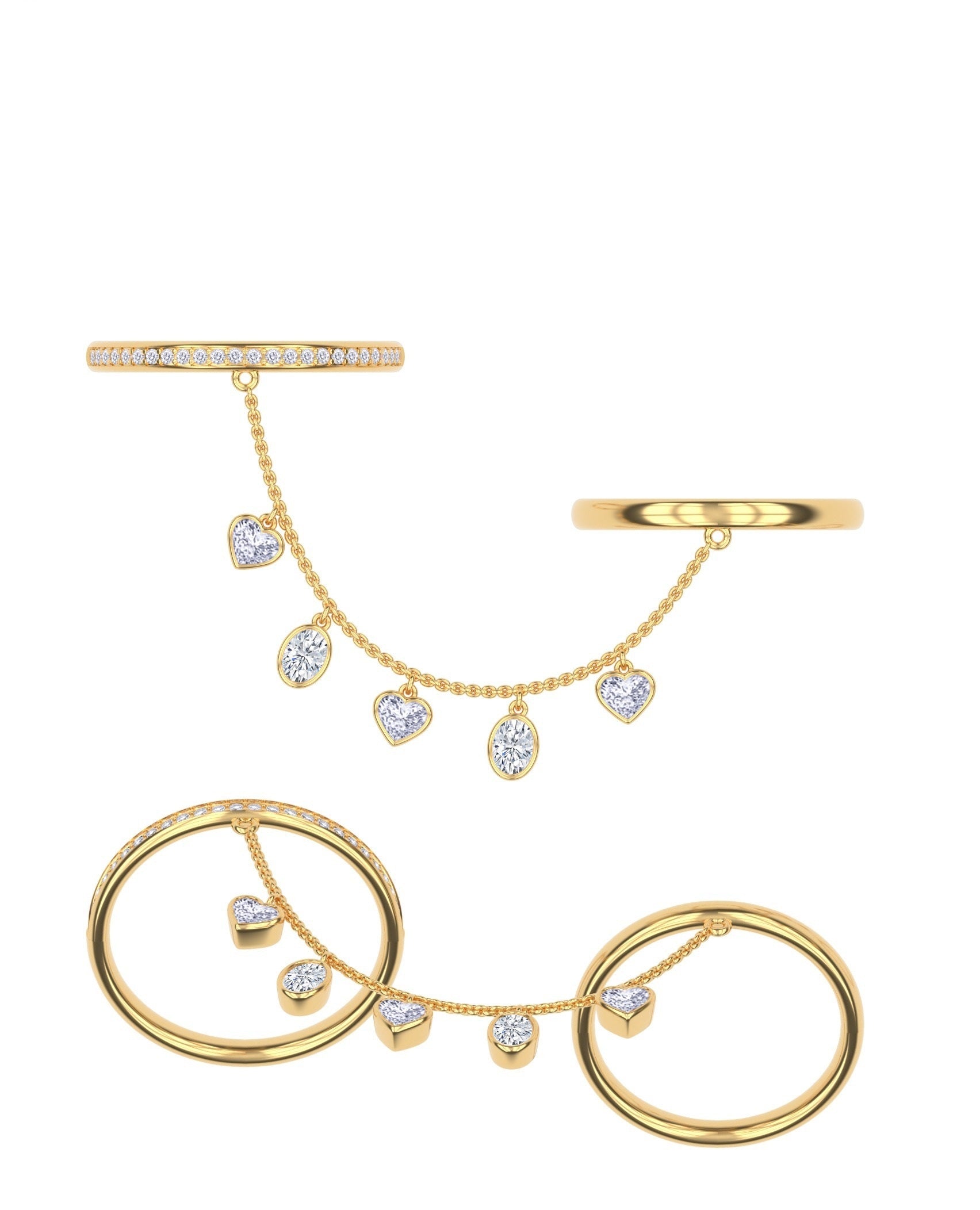 Right Hand Two Finger Chain Multi Shape Lab Grown Diamond Ring