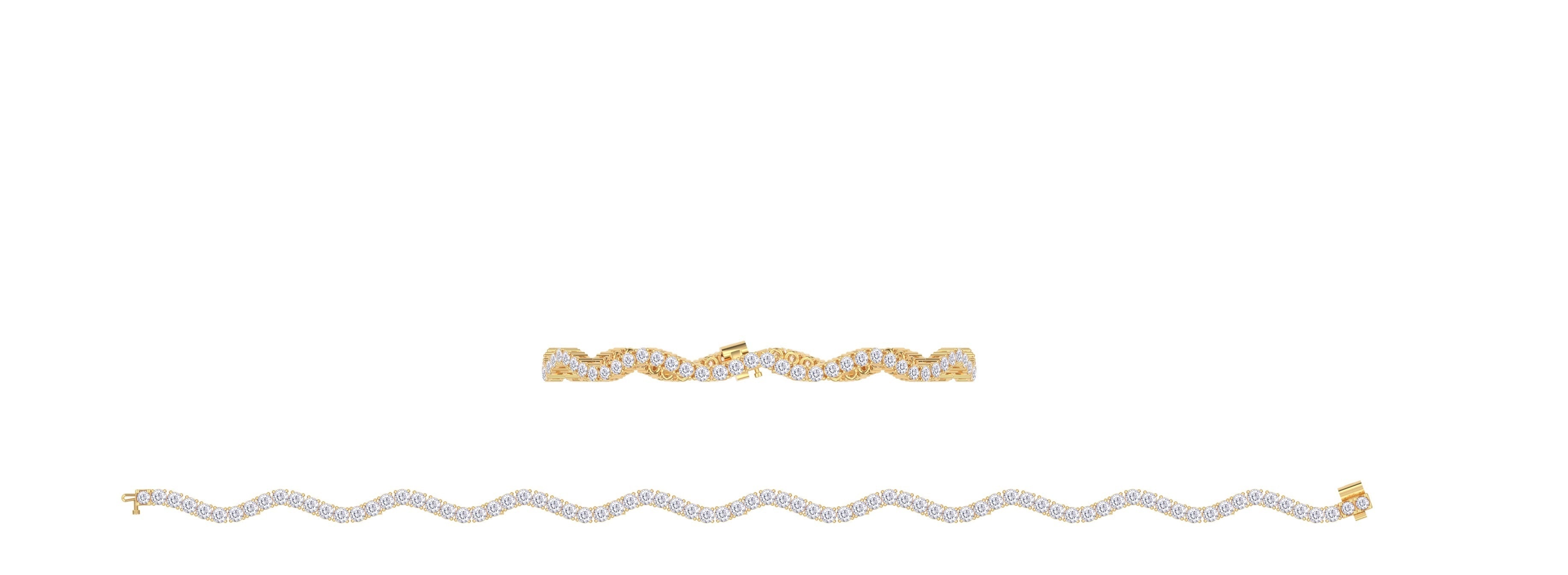 Moissanite studded Wavy 10K Gold Tennis Bracelet