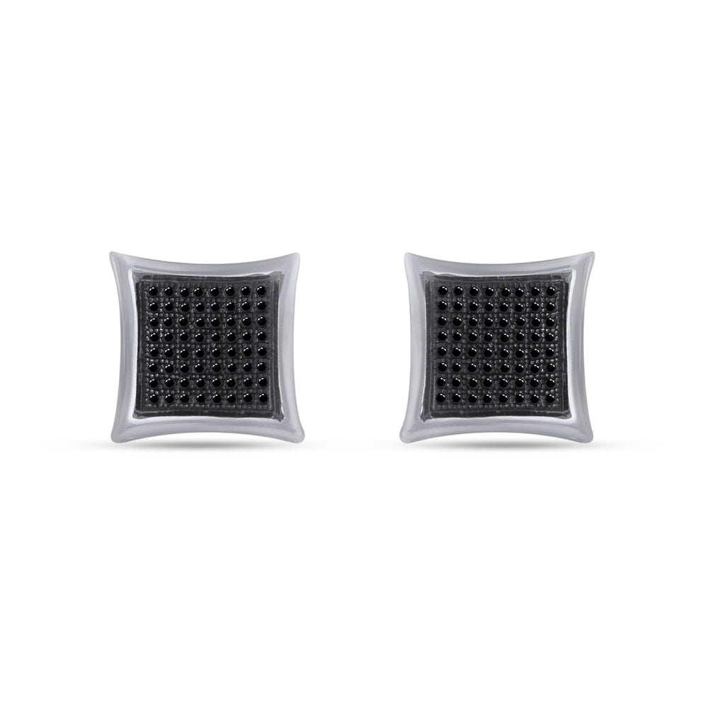 Round Shape Enhanced Black Natural Diamond Square Stud Earrings In 14K Gold Over Sterling Silver( 0.25 Cttw)