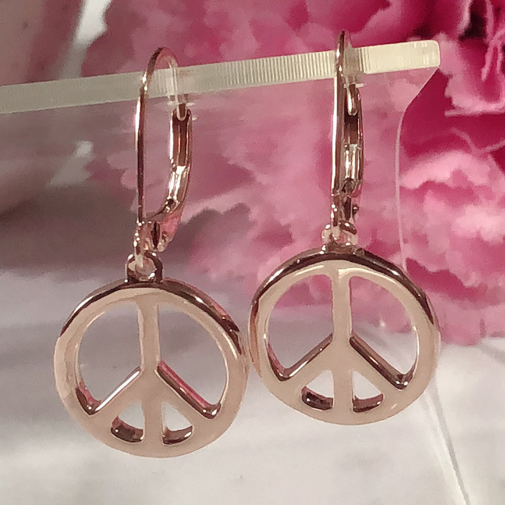 
                      
                        Glossy Peace Sign Lever Back Dangle Earrings for Women in 925 Sterling Silver
                      
                    