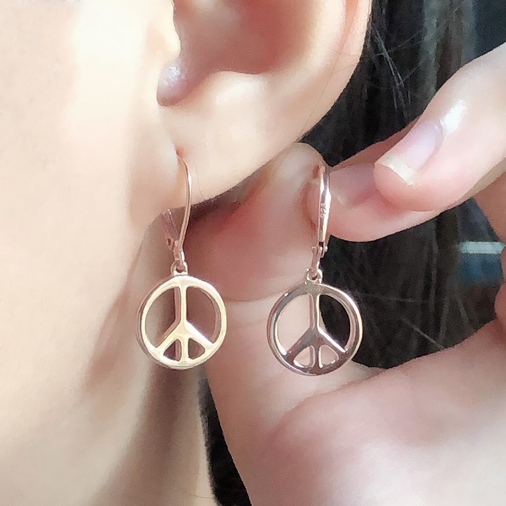 
                      
                        Glossy Peace Sign Lever Back Dangle Earrings for Women in 925 Sterling Silver
                      
                    