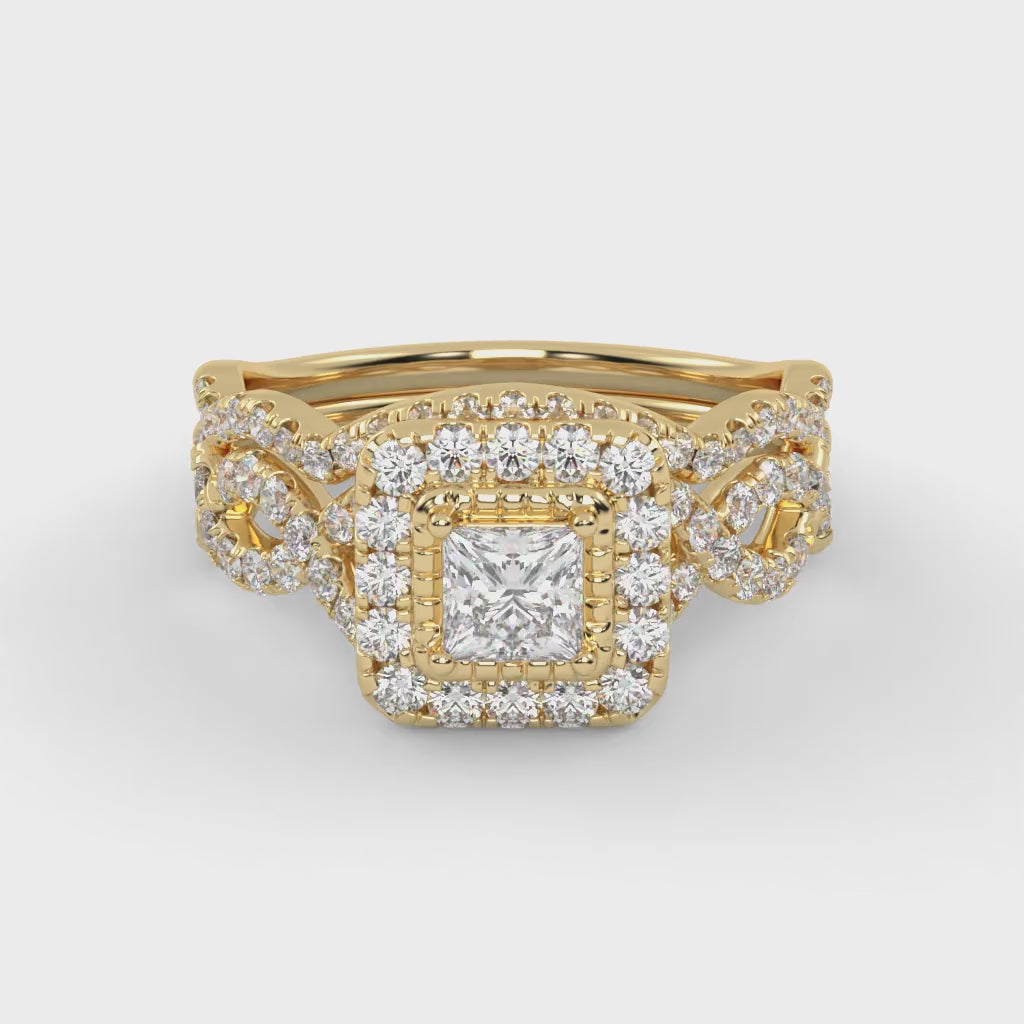 IGI Certified Twisted Infinity Halo Bridal Set Ring