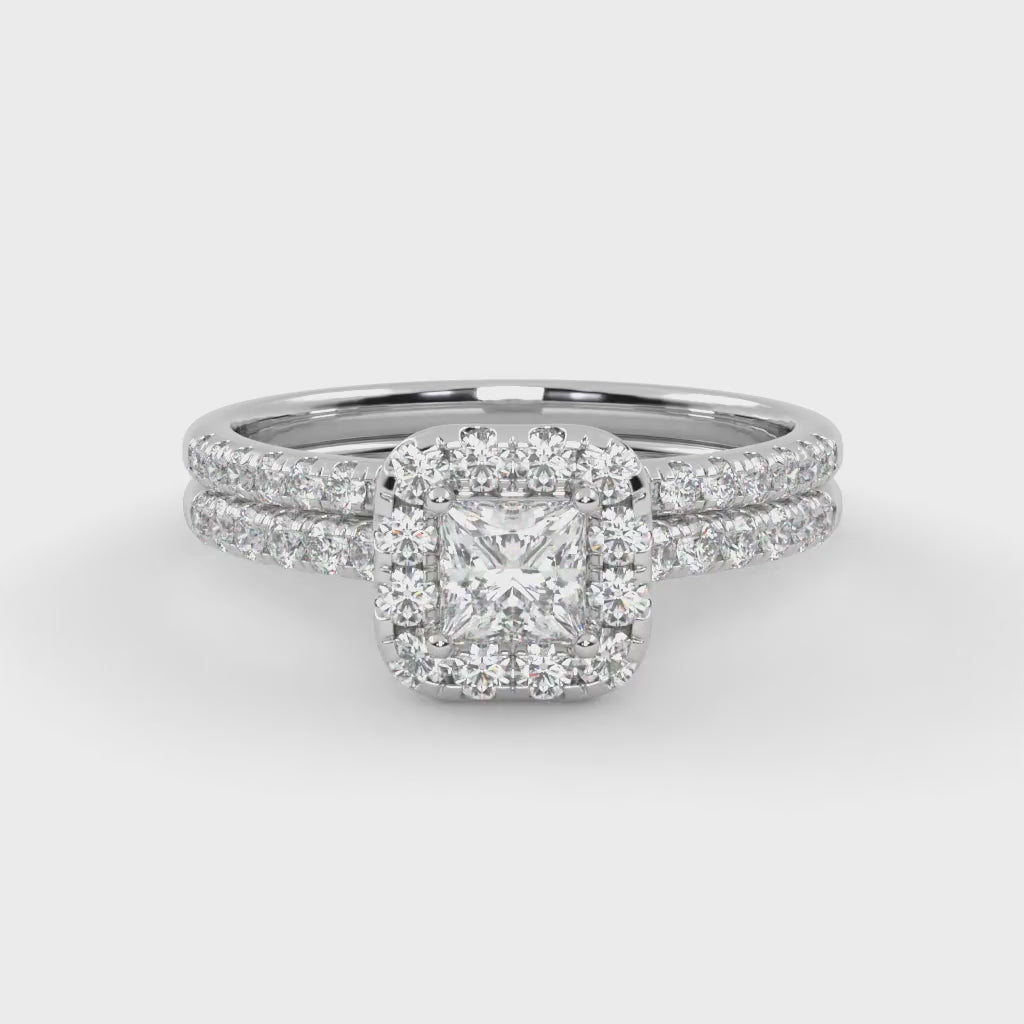IGI Certified Half Eternity Halo Bridal Set Rings for Women