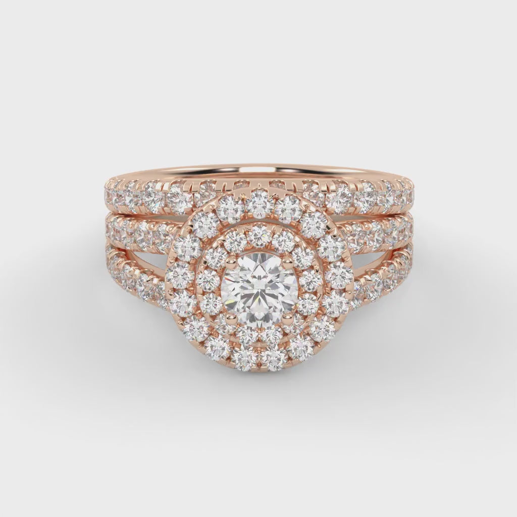 IGI Certified Double Halo Lab Diamond Bridal Set Ring