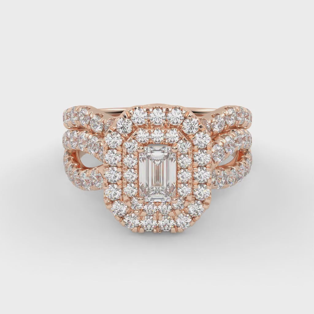 IGI Certified Emerald Cut Lab Diamond Bridal Set Ring