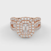 IGI Certified Emerald Cut Lab Diamond Bridal Set Ring