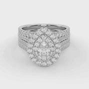 IGI Certified Pear Shape Double Halo Teardrop Bridal Set Ring