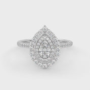IGI Certified Double Halo Teardrop Engagement Ring