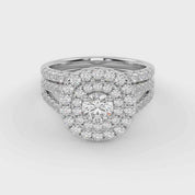 IGI Certified Round Shape Split Shank Double Halo Bridal Set Ring
