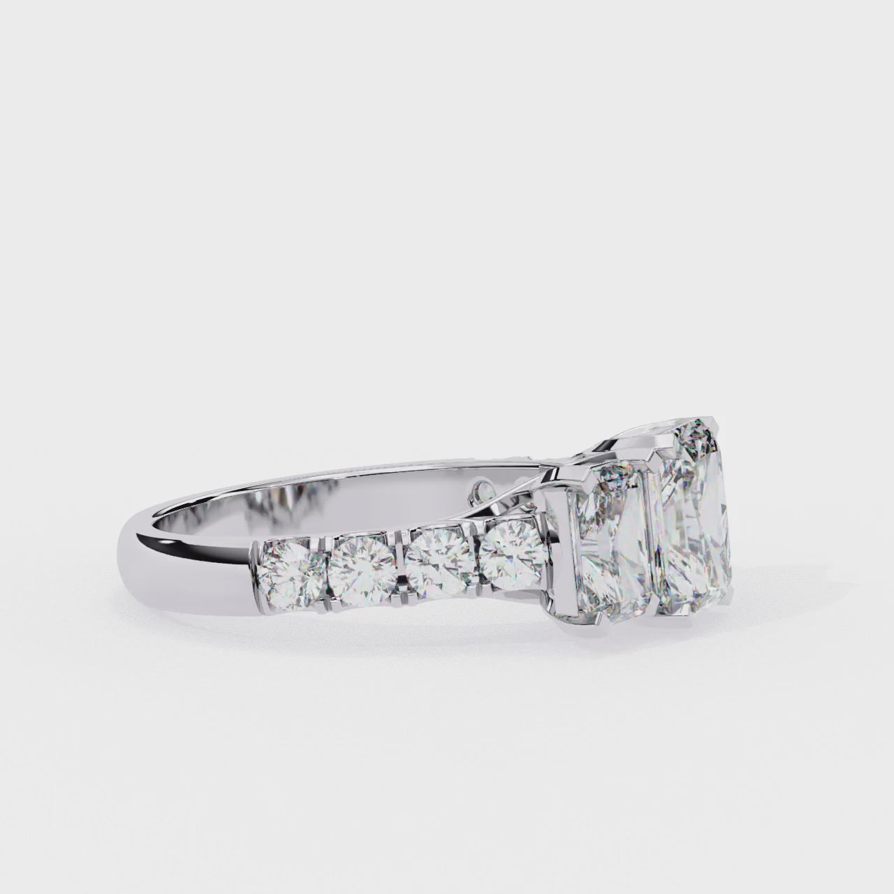 Three Stone Radiant Cut Lab Grown Diamond Engagement Ring