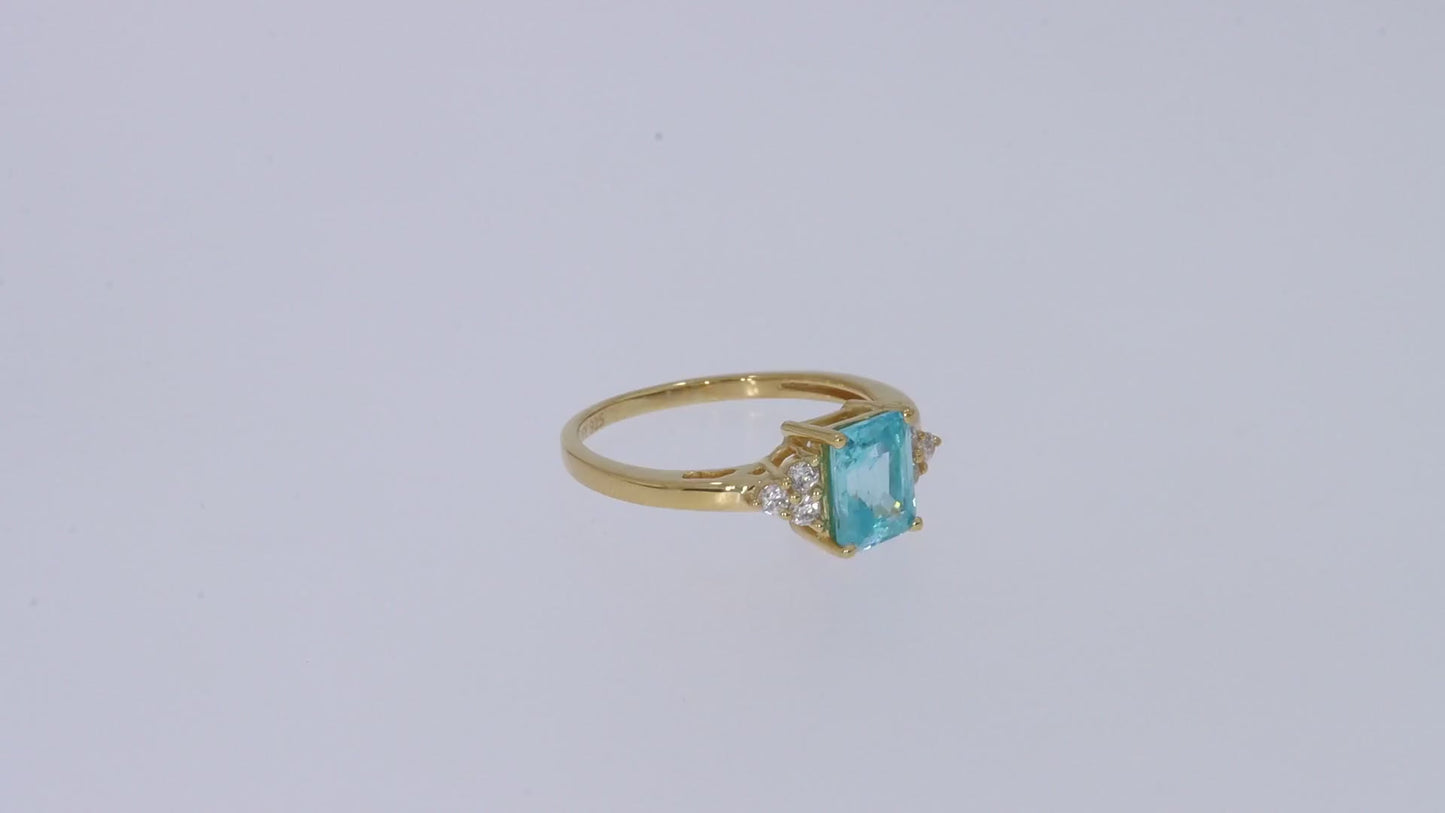 Simulated Blue Aquamarine & White Topaz CZ Fashion Ring in 14k Gold Over Sterling Silver (1.67 Cttw)