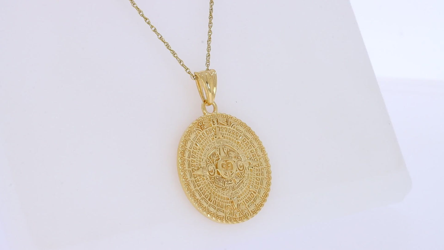 Load and play video in Gallery viewer, Mayan Sun Calendar Charm Pendant Necklace In 925 Sterling Silver
