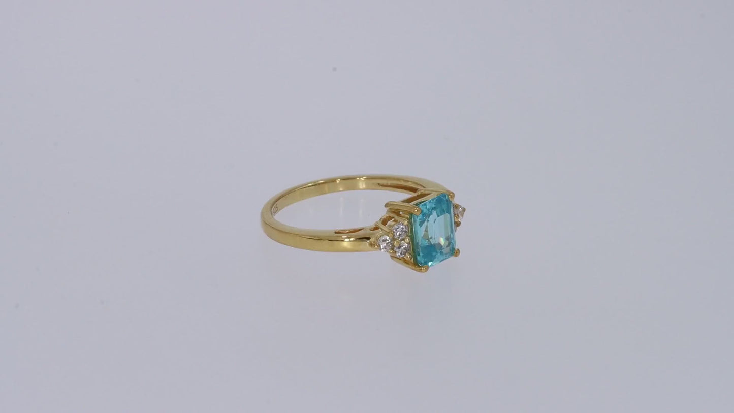 Simulated Blue Aquamarine & White Topaz CZ Fashion Ring in 14k Gold Over Sterling Silver (1.67 Cttw)