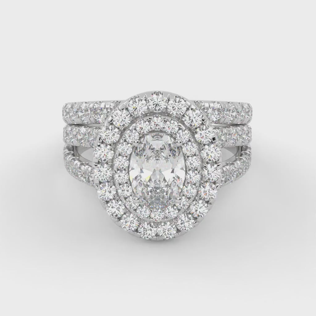 IGI Certified Split Shank Double Halo Bridal Set Ring for Women