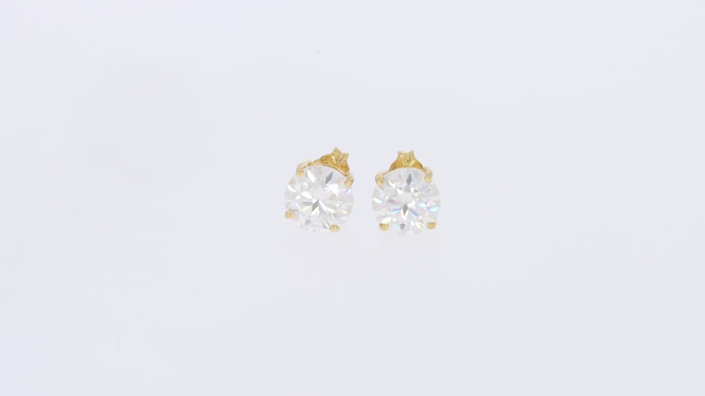 Load and play video in Gallery viewer, 2.50 Carat 7MM Round Cut Lab Created Moissanite Diamond Push Back Stud Earrings In 925 Sterling Silver (2.50 Cttw)
