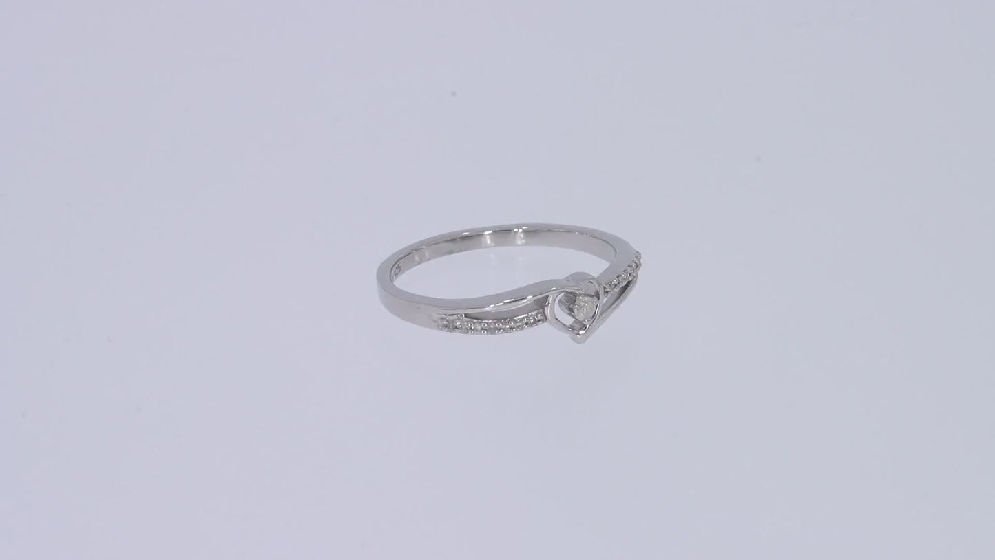 Load and play video in Gallery viewer, 1/10 Carat Round Cut White Natural Diamond Split Shank Heart Promise Ring In 925 Sterling Silver
