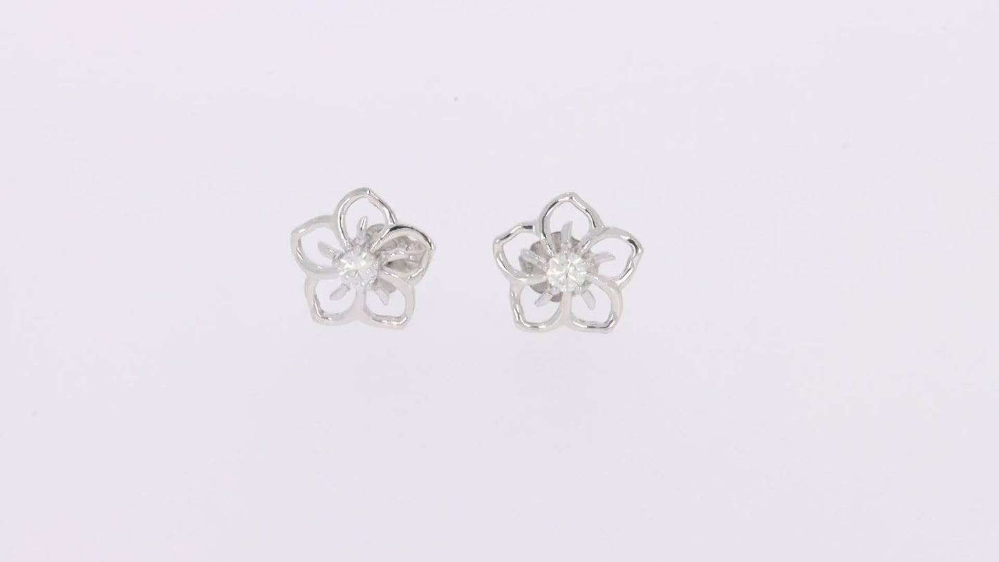 1/10 Carat Lab Created Moissanite Diamond Push Back Flower Stud Earrings In 925 Sterling Silver (0.10 Cttw)