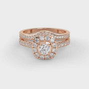 IGI Certified Round Shape Half Eternity Halo Solitaire Bridal Set Ring