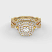 Round Cut 0.90 Carat Lab Grown Diamond Twisted Infinity Halo Solitaire Bridal Set Ring