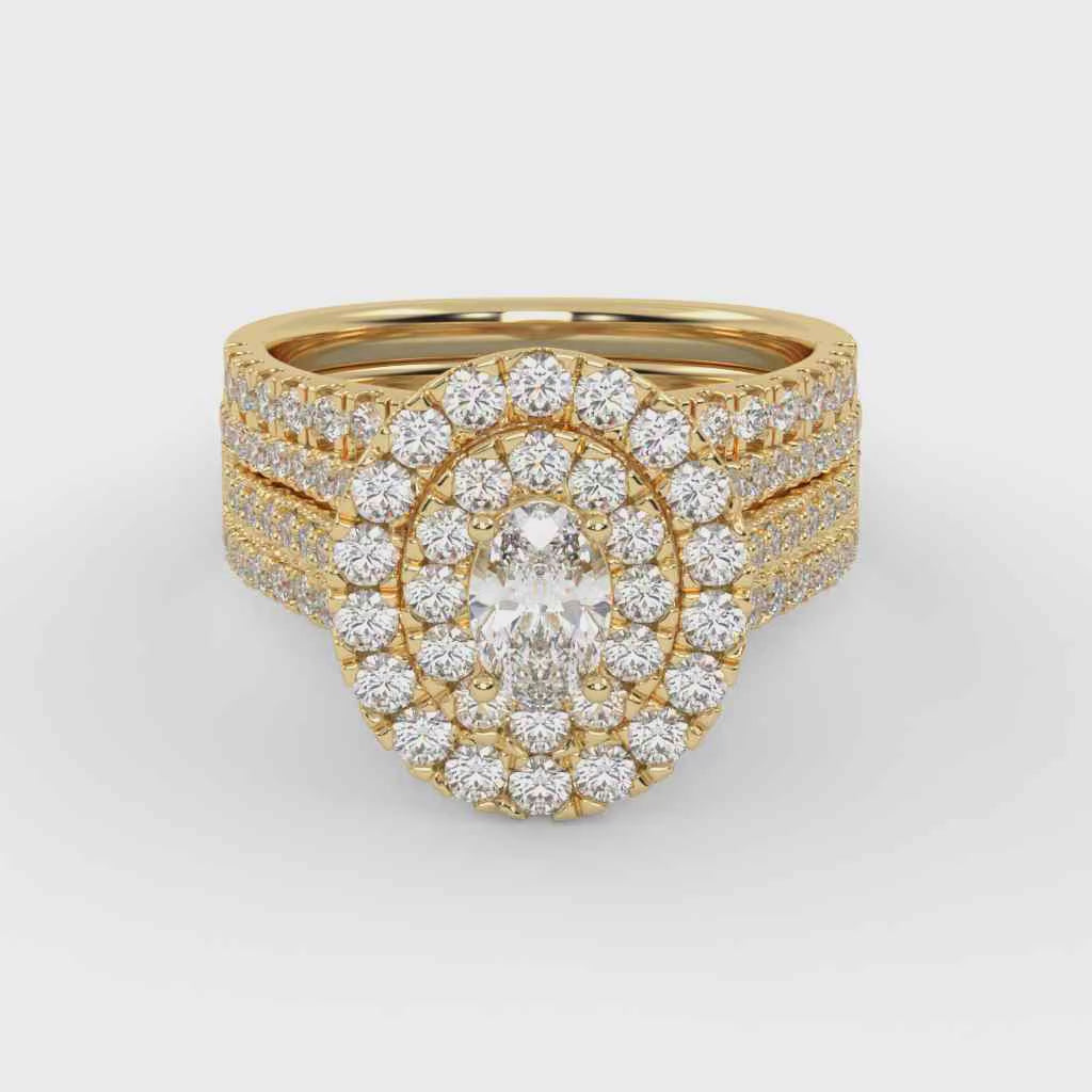 IGI Certified Oval Shape Double Halo Bridal Set Ring