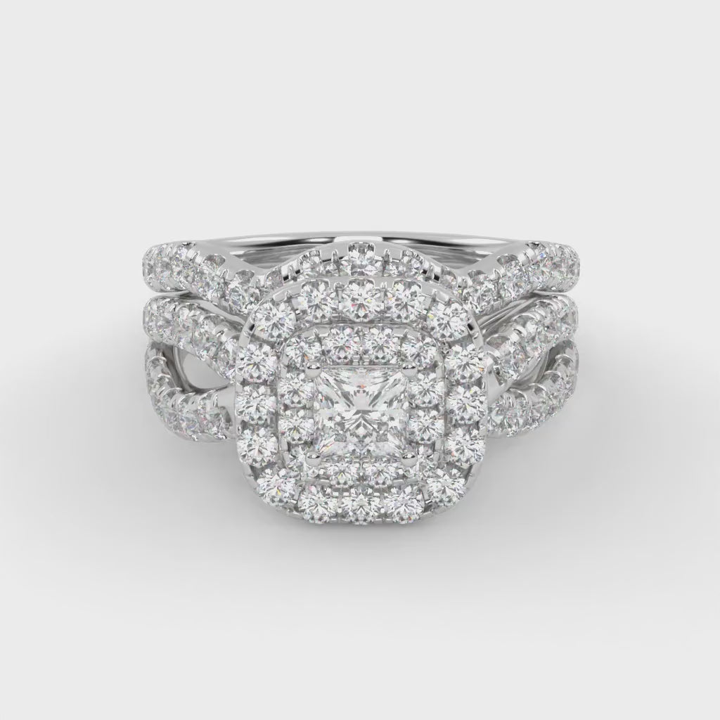 IGI Certified Infinity Shank Princess Cut Lab Diamond Bridal Set Ring