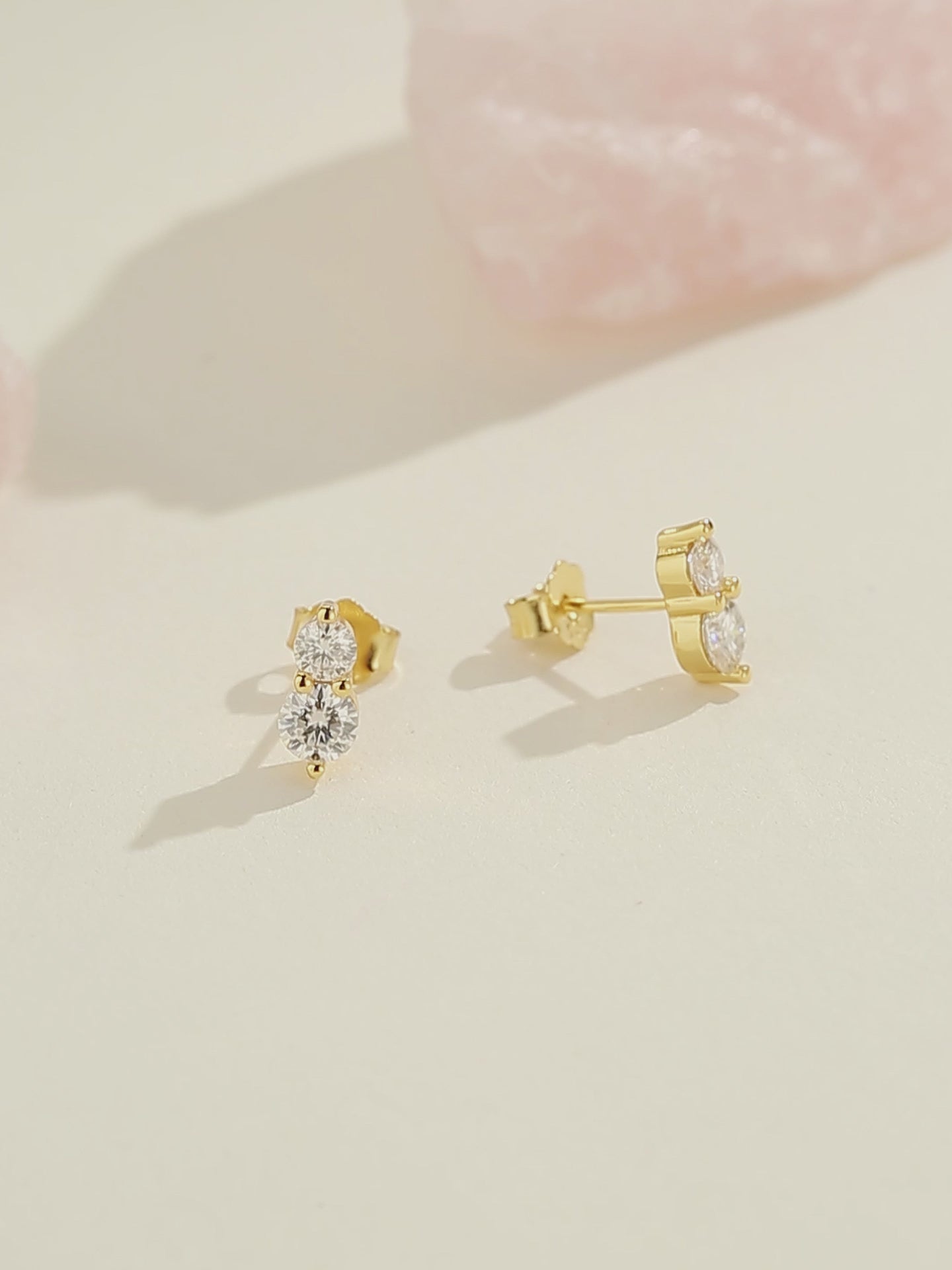 Double Diamond Stud Earrings