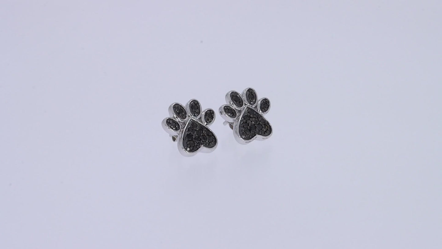 0.25 Carat Black Natural Diamond Dog Paw Print Stud Earrings for Women in 925 Sterling Silver