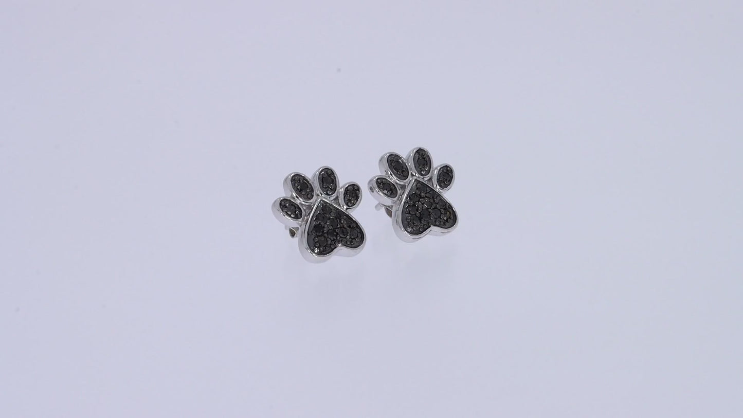 Load and play video in Gallery viewer, 0.25 Carat Black Natural Diamond Dog Paw Print Stud Earrings for Women in 925 Sterling Silver

