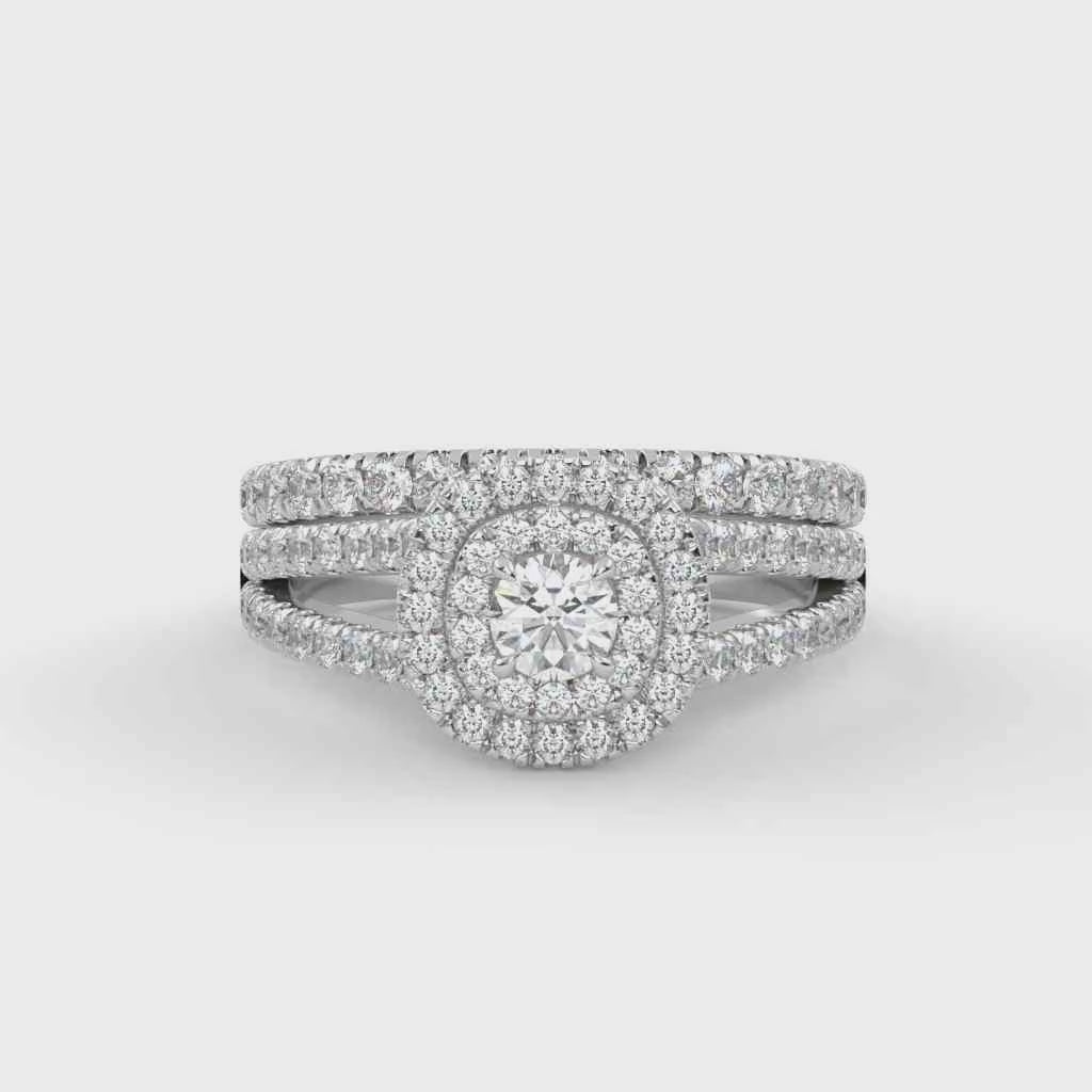 IGI Certified Double Halo Split Shank Bridal Ring Set