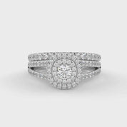 IGI Certified Double Halo Split Shank Bridal Ring Set
