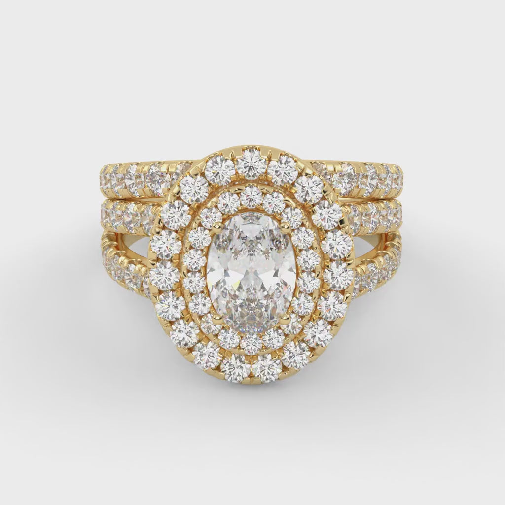 IGI Certified Split Shank Double Halo Bridal Set Ring for Women