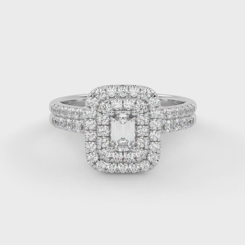 IGI Certified Emerald and Round 1.00 Carat Lab Grown Diamond Engagement Wedding Ring