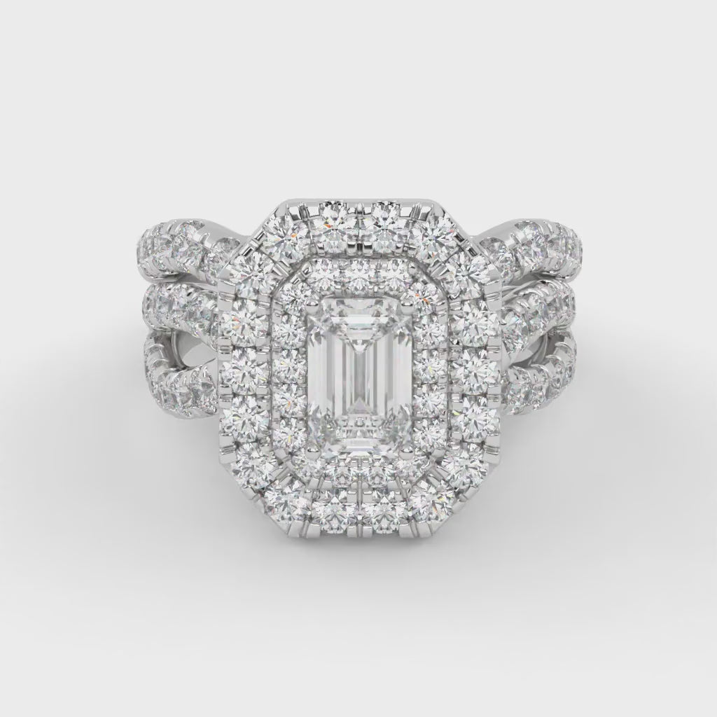 IGI Certified Emerald Cut Lab Diamond Bridal Set Ring