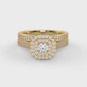 IGI Certified Round Cut Eternity Double Row Halo Bridal Set Ring