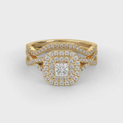 Princess Cut 1.00 Carat Lab Grown Diamond Twisted Infinity Halo Solitaire Bridal Set Ring