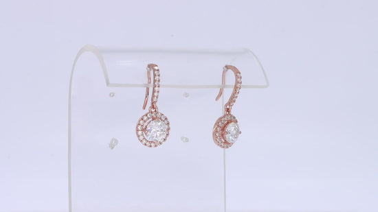 Load and play video in Gallery viewer, 2 Carat Round Cut Lab Created Moissanite Diamond Fishhook Halo Drop Earrings In 925 Sterling Silver (2 Cttw)
