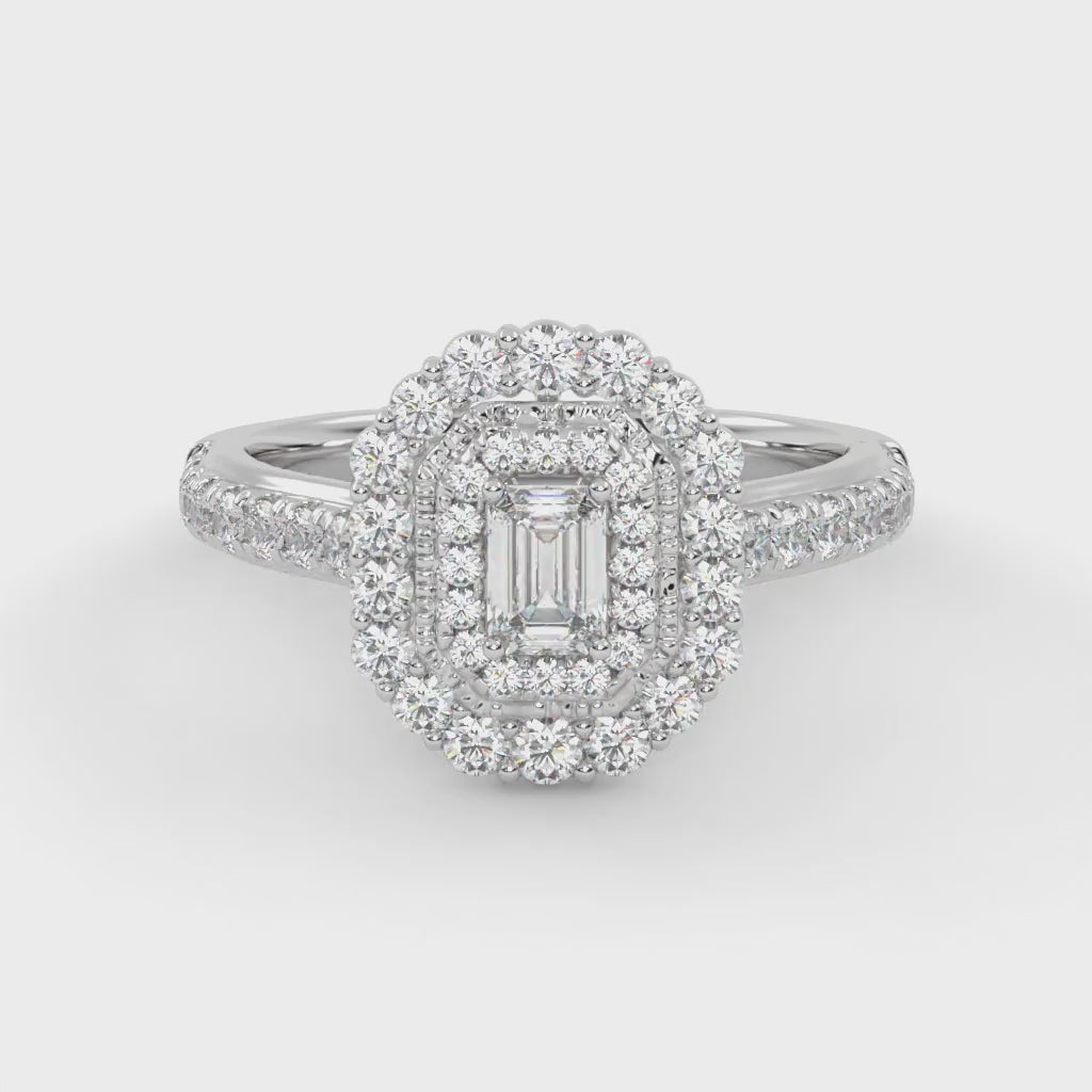 IGI Certified Emerald and Round 0.95 Carat Lab Grown Diamond Engagement Ring