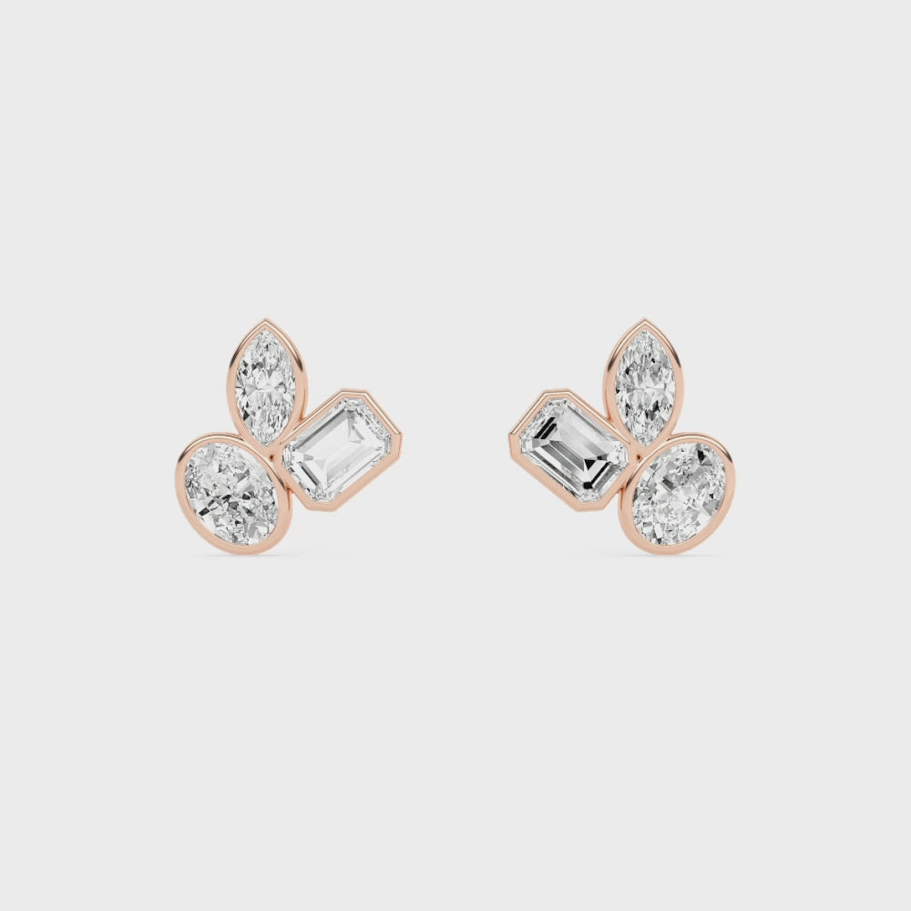 Lila Three Stone Stud Earrings